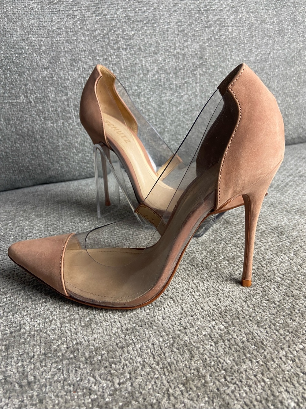 SCHUTZ Blush Suede Pointed Toe Clear Panel Stiletto Pumps size 6 1/2 N